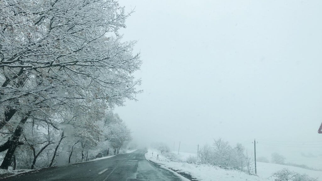 roads covered in snow and fog in gabala