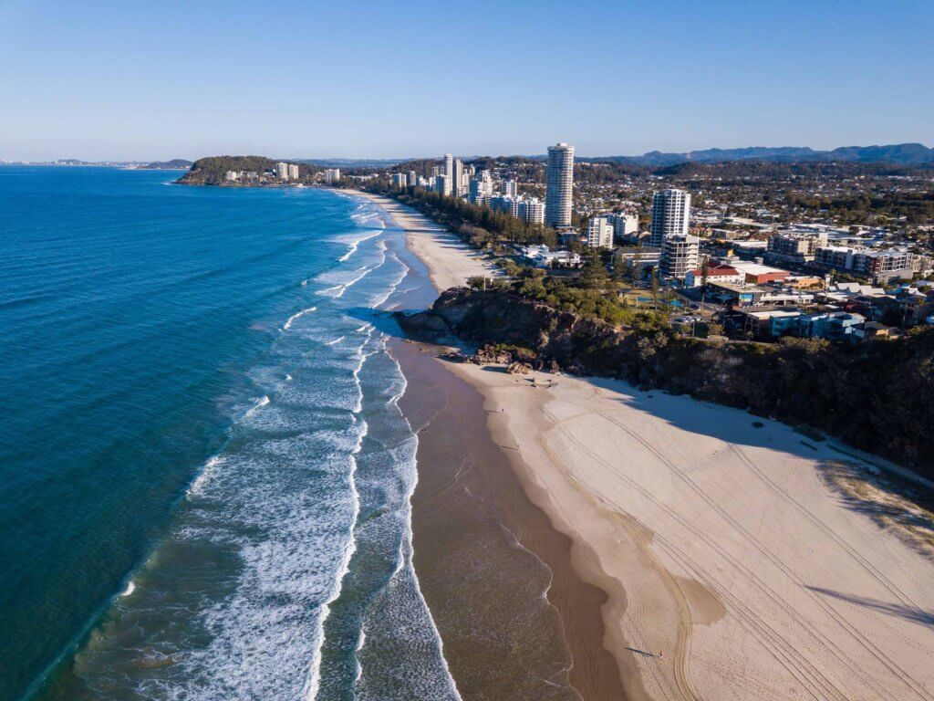 aerial shot of Gold Coast beach in australia