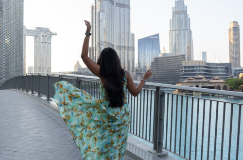 i am standing and posing near burj Khalifa